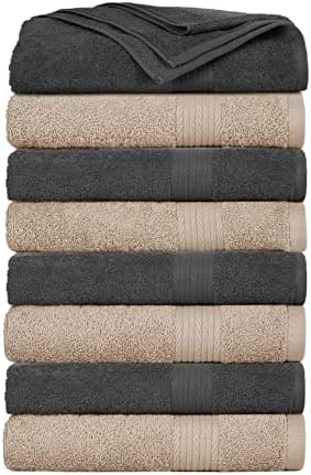 8-Piece Beige and Gray Shade Elegant Cotton Bath Towels 12 in. L