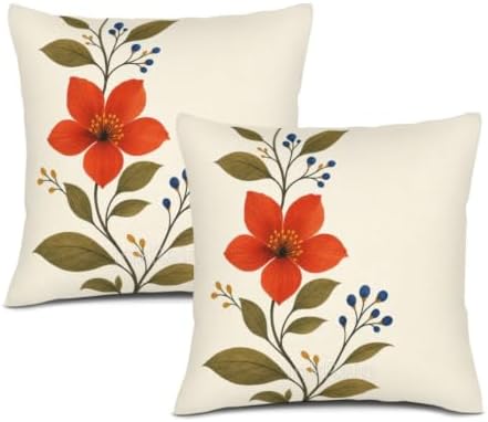 InkRain Floral Vine Pillow Cover Fresh Simple Red Flower Scrolling