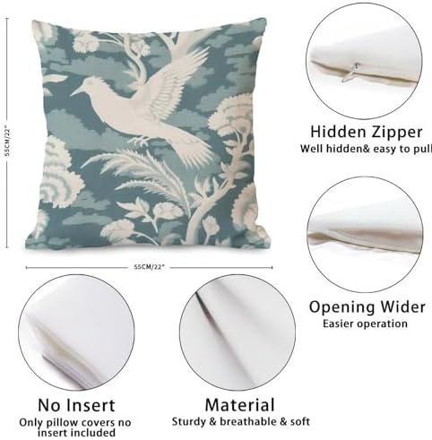 ArogGeld Teal Blue Chinoiserie Bird Floral Sofa Pillow Cover Set of 2