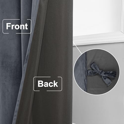 JIUZHEN Dark Grey Velvet Blackout Curtains 52W x 120L 2 Panels