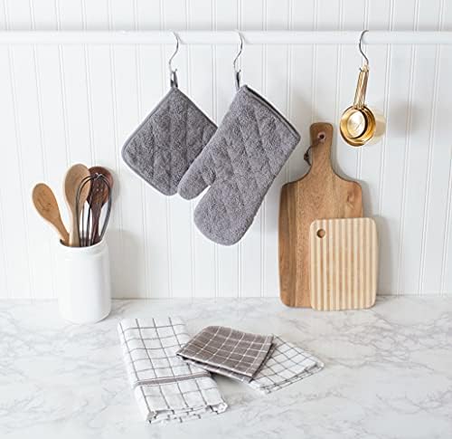 DII Basic Terry Collection Windowpane Dishtowel Set, 16x26, Gray