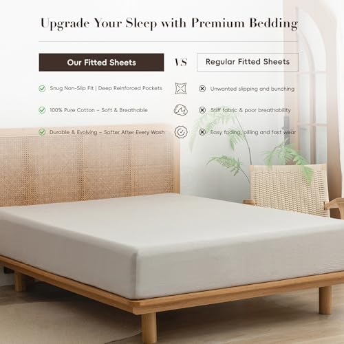 BESTOUCH California King Fitted Bottom Sheet:100% Washed Cotton