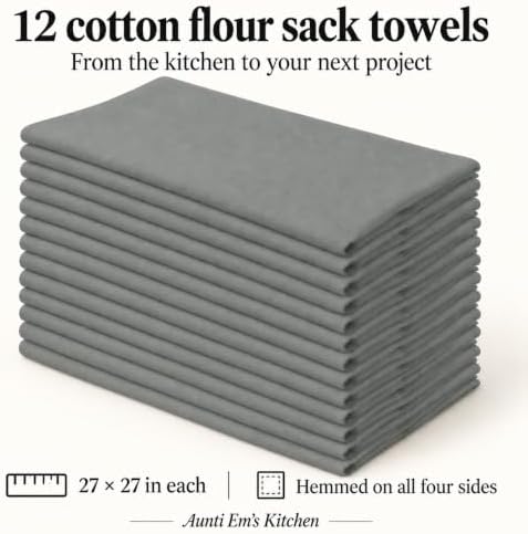 Aunti Em's Kitchen Flour Sack Towels for Embroidery, Steel Grey