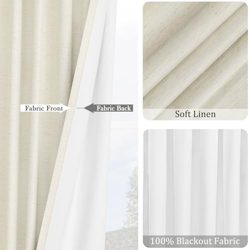 UHITECH Linen Blackout Curtains 72 Inch Long 2 Panels Set Back Tab
