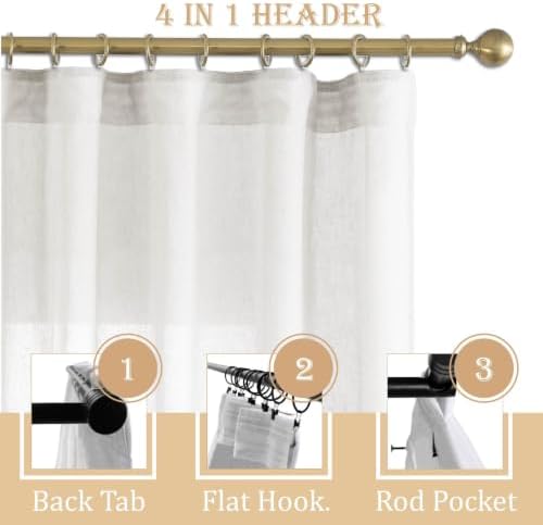 2 Panels Semi Sheer Linen Back Tab Curtains for Living Room, 40"W x