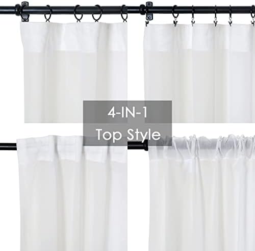 TWOPAGES White Leaf Voile Sheer Curtain 96 Inches Long Light Filtering