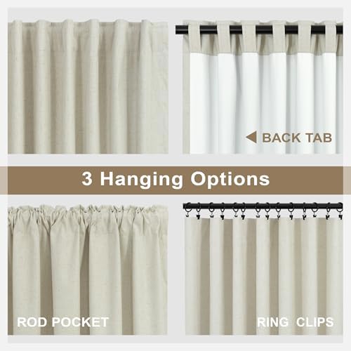 DANCURTON Flax Linen Curtains for Living Room 2 Panels Set 104 Inches