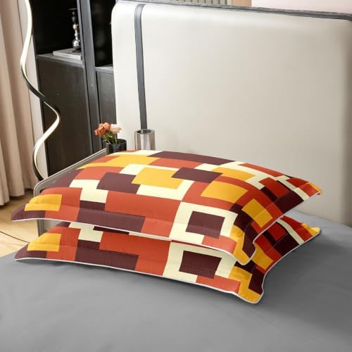 Feelyou Yellow Brown Geometric Duvet Cover 100% Cotton King Size