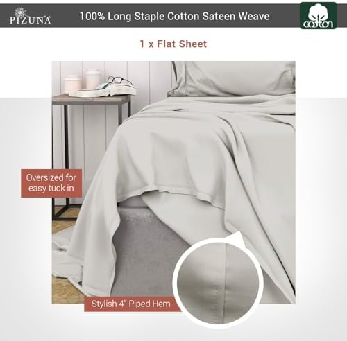 Pizuna 100% Cotton King Flat Sheet 400 Thread Count Ash Grey