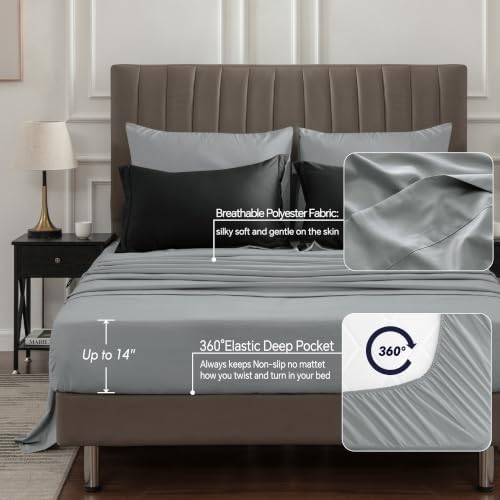BEDELITE Queen Comforter Set 7 Pieces, Reversible Black Bed in A Bag