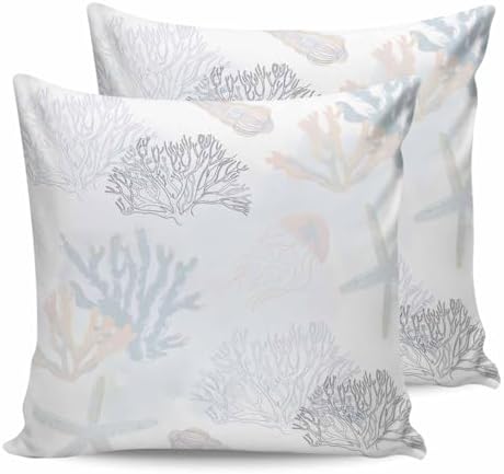 20x20 Pillow Covers Set of 2, Blue Pink Coral Coastal Throw Pillow