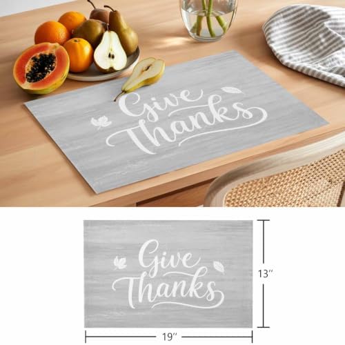 Thanksgiving Give Thanks Placemats Set of 8, Cotton Linen Fabric Place