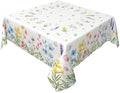 Spring Floral Tablecloth Square 60x60 Inch Green Pink Blue Yellow