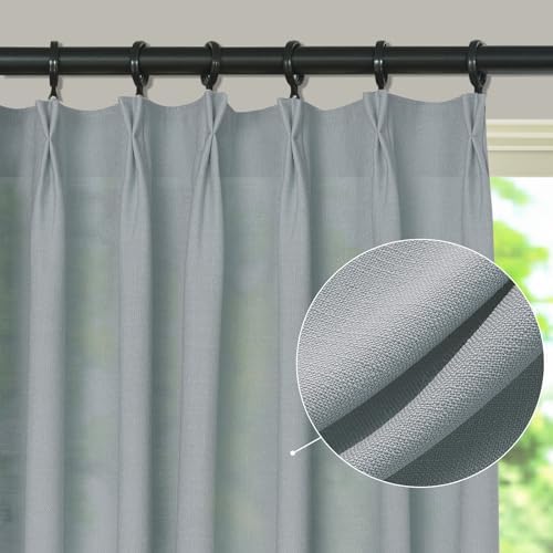 LETAU Pinch Pleated Linen Light Grey Curtains 108 inches Long, Light