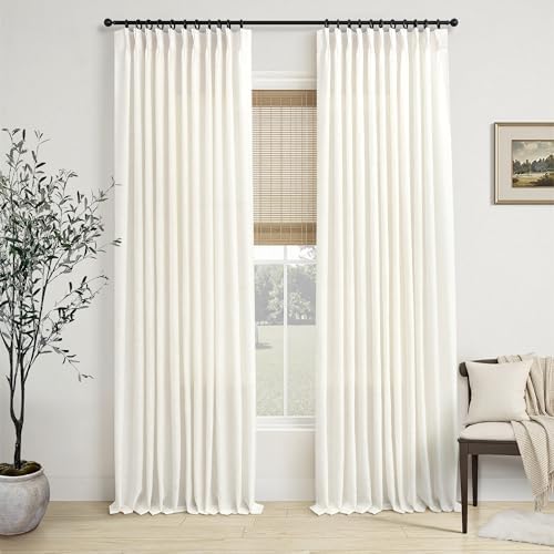 Ivory Cream Extra Wide Pinch Pleated Linen Curtains 96 Inches Long