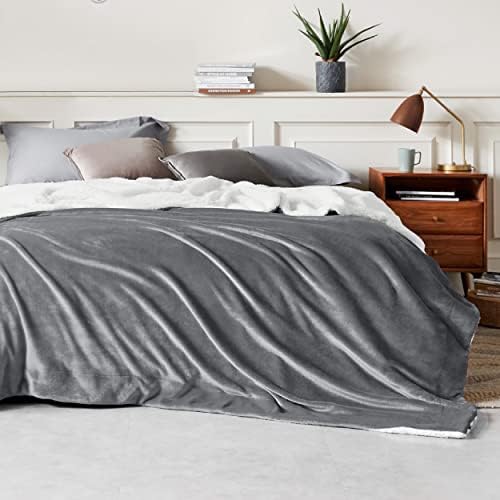 Bedsure Sherpa Blanket Grey King & Cotton Waffle Blanket White King
