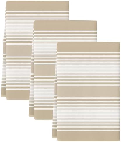 Beige Striped Kitchen Towels Set of 3, Absorbent Dish Towels for