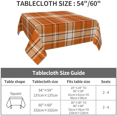 BETGINY Fall Tablecloth 60 x 60 Inch Square Orange Autumn Buffalo