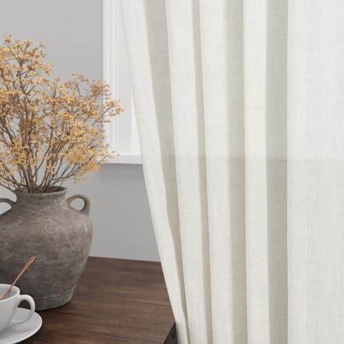 Cream Linen Curtains Back Tab Sheer Curtains 90 Inches Long for Living