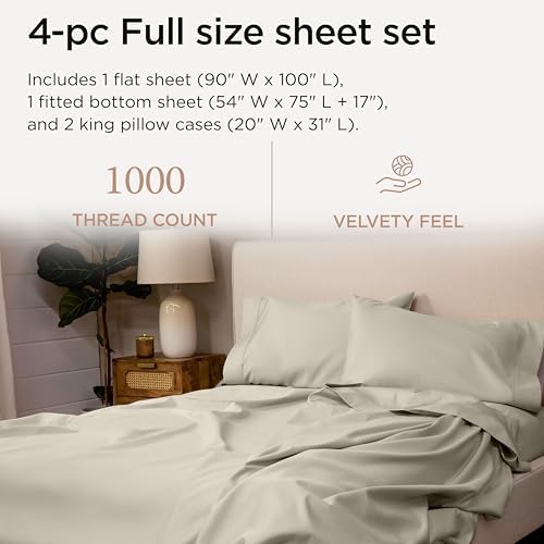 Threadmill 1000 Thread Count Supima Cotton Full Sheet Set, Sateen