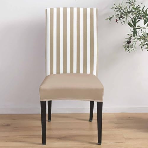 Beige Striped Dining Chair Covers Set of 2, Modern Farmhouse Beige