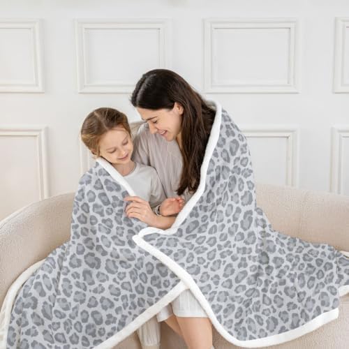 Erosebridal Light Gray Leopard Print Fleece Blanket Twin 60x80 Inch