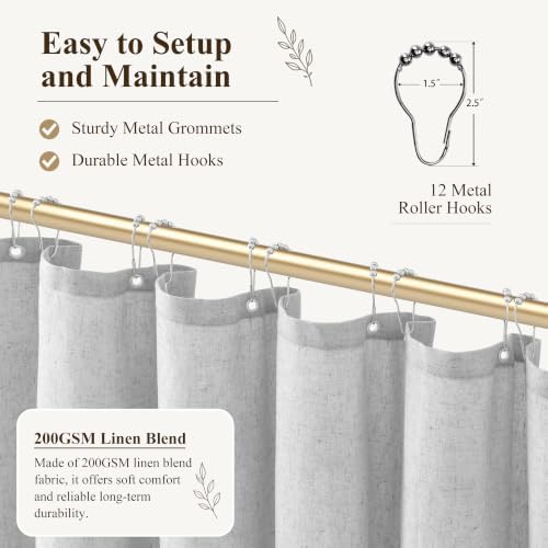 Jowels Gray Linen Fabric Shower Curtains for Bathroom, 72x72