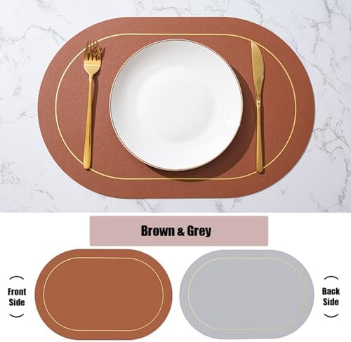 Oval Table Placemats Set of 6, Leather Place Mats Heat Resistant
