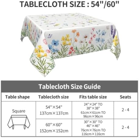 Spring Floral Tablecloth Square 60x60 Inch Green Pink Blue Yellow