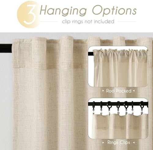 Greyish Beige Linen Curtain 84 inch Length 2 Panels Set Back Tab Light