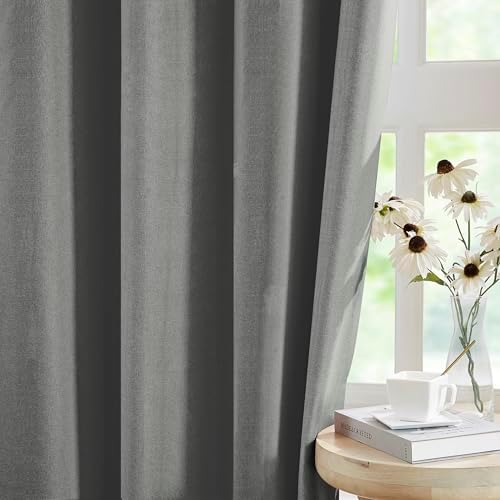 Jubilantex Faux Linen Blackout Curtains Dark Grey Pinch Pleat 84" L