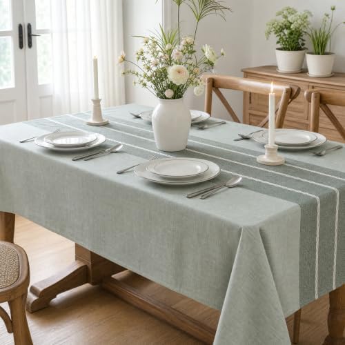 Horaldaily Grey Rustic Burlap Tablecloth 60×60 Inch Square