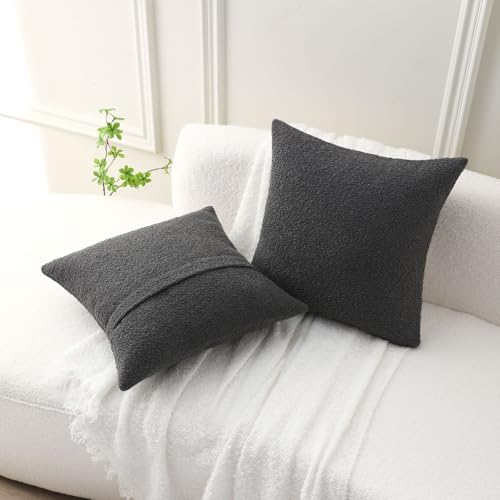 FUTEI Pack of 2 Boucle Textured Throw Pillow Covers 18x18 Inch, Dark