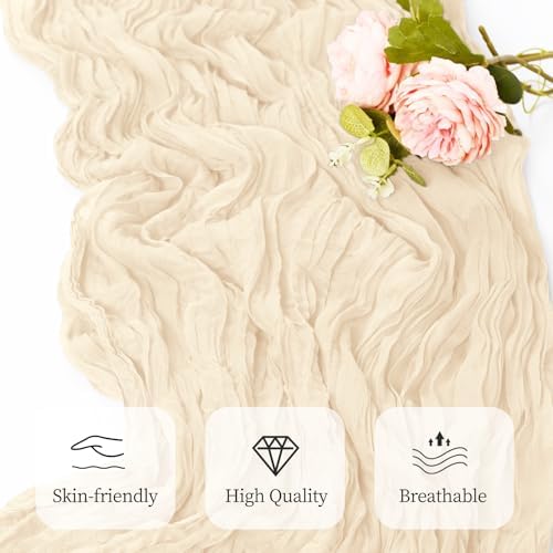 12 Pack Ivory Cheesecloth Table Runner 17x108 Inch Semi Sheer Boho