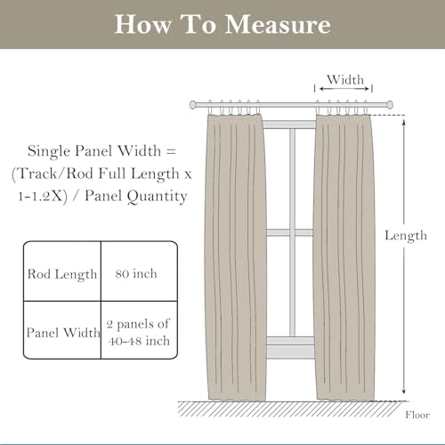 Pinch Pleated Cotton Linen Curtains 96 Inches Long, 2 Panels