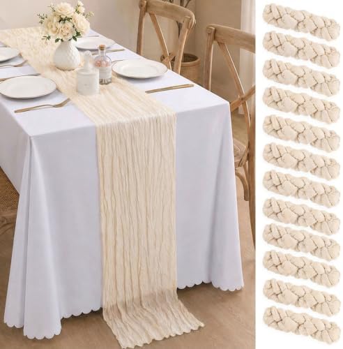 12 Pack Beige Cheesecloth Table Runner 17x108 Inch Easter Spring Boho