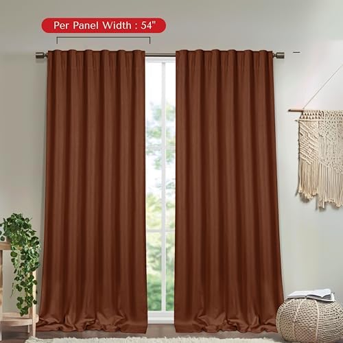Brown Solid Panel Curtains, 96 Inches Long, Set of 2, 100% Cotton
