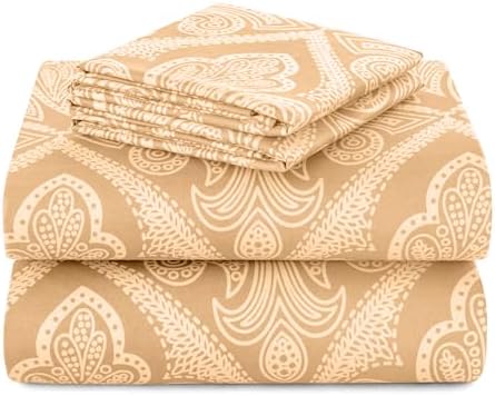 Hannah Linen Paisley Queen Sheet Set, 4 PC Soft Microfiber Wrinkle