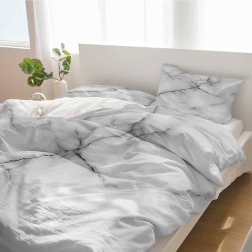 Duvet Cover Set Queen, Gray Marble Gradient Crack Art 3 Piece Bedding