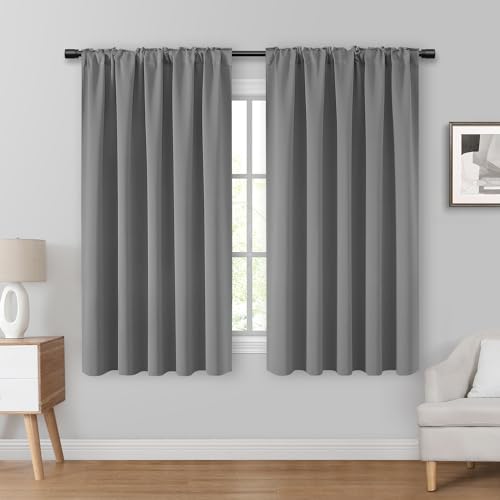 HOMEIDEAS Blackout Curtains, 2 Pages Light Grey Room Darkening Bedroom