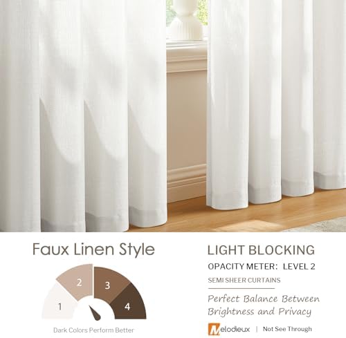 Melodieux White Semi Sheer Curtains 108 Inches - Extra Long Curtain