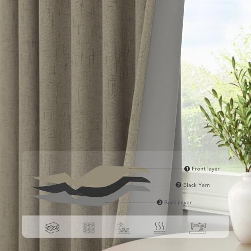 Dark Taupe Neutral Blackout Curtains 96 Inch Long 2 Panel Insulated