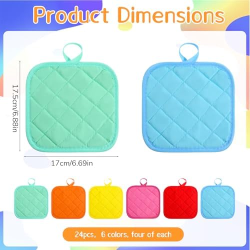 24 Pcs Cotton Pot Holders for Kitchen, Multicolor Square Hot Pads