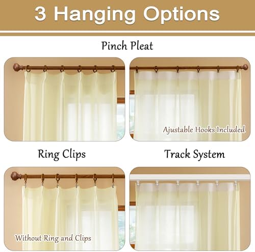 MAIHER Beige Sheer Pinch Pleat Curtains 96 Inch Length with Hooks 2