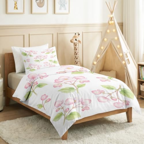 King Duvet Cover Set Soft Microfiber Plants Crabapple Blossoms