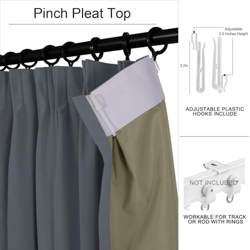 Fcosie Velvet Curtain Panels Charcoal Grey, Pinch Pleat Curtains for