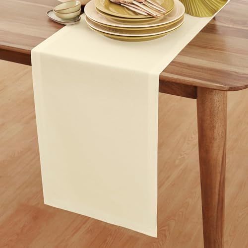 Solino Home Cotton Linen Table Runner Ivory, Dru Cotton Linen