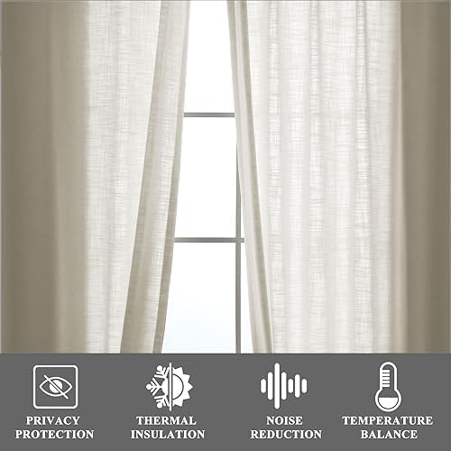Fcosie 50" W x 63" L Linen Curtains Cream White, Room Darkening