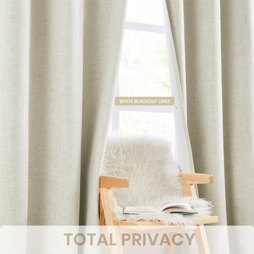 Melodieux Natural Linen Blackout Curtains 96 Inches Long, Thermal
