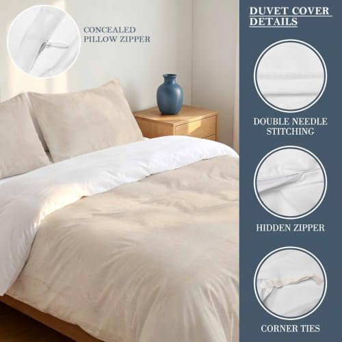 DecorLovee Light Beige Duvet Cover Set 3 Pieces with Zipper Closure